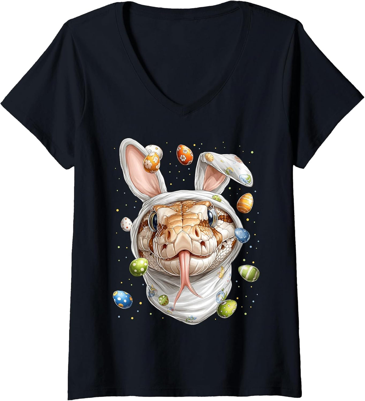 Women's Ball Python Snake Easter Rabbit Eggs Bunny Ears V-Neck Unisex