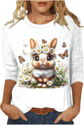 Easter Shirts for Women 2026 Funny Cute Bunny Egg Printed Tees Casual 3/4 Sleeve Tops Happy Easter Outfits