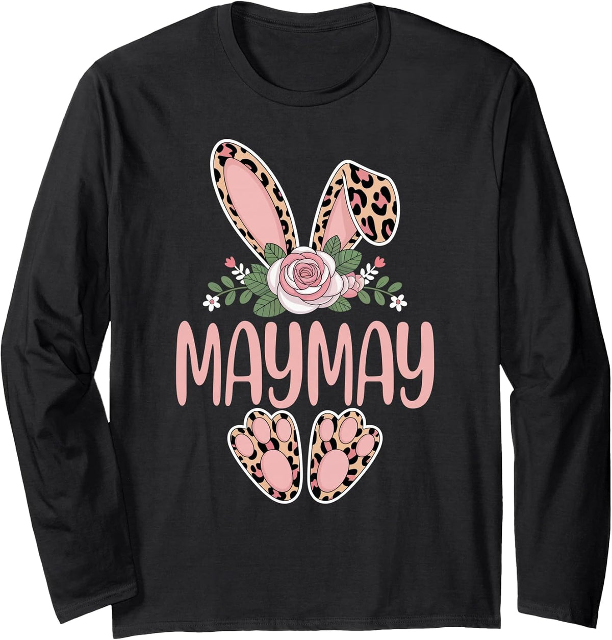 Maymay Cute Leopard Bunny Ears Floral Easter Long Sleeve Unisex