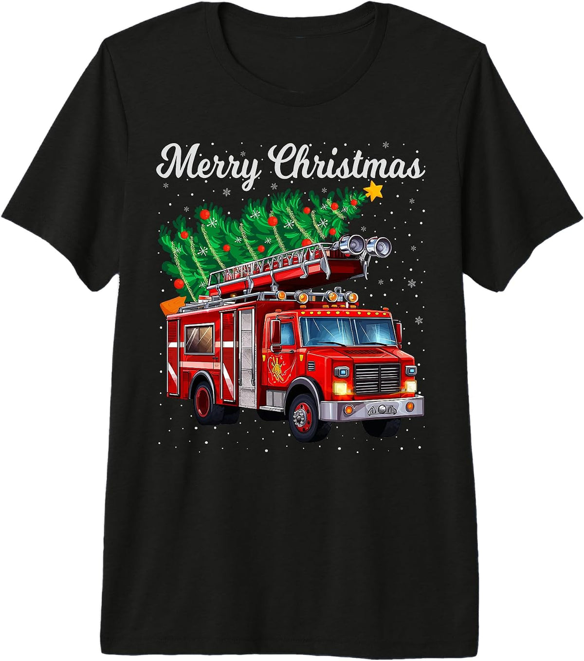 Fire Truck Xmas Tree Lighting Firefighter Merry Christmas Premium Tri-blend T-Shirt
