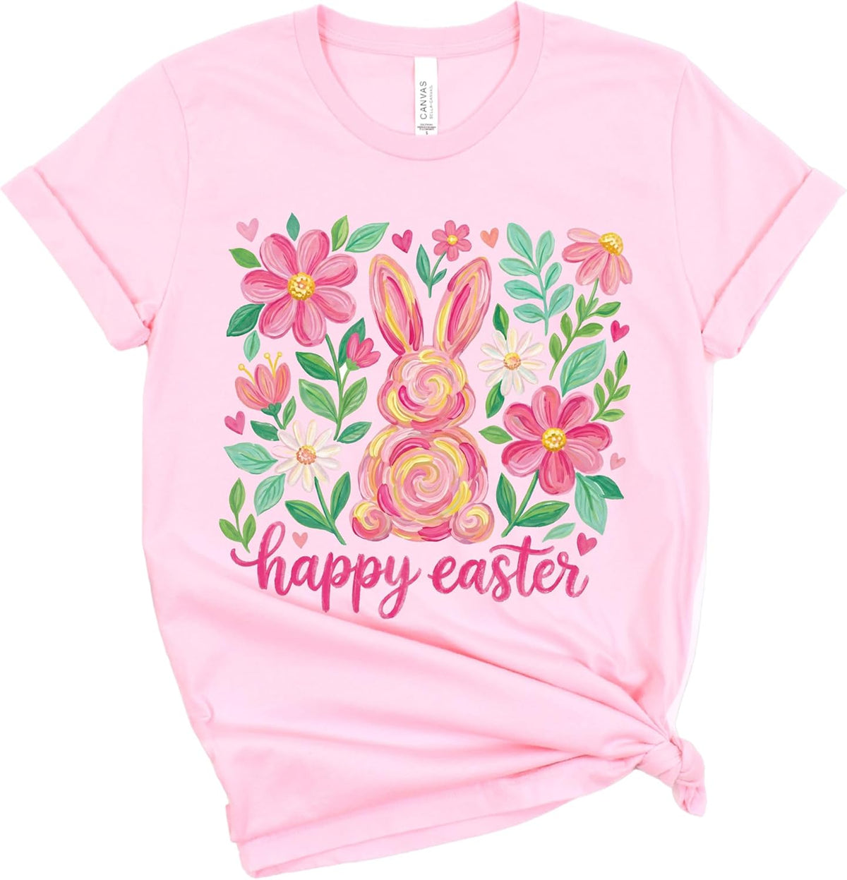 Happy Easter Bunny Shirt for Women – Floral Easter Shirt, Cute Spring Bunny Graphic Tee, Easter Outfit, Pastel Spring