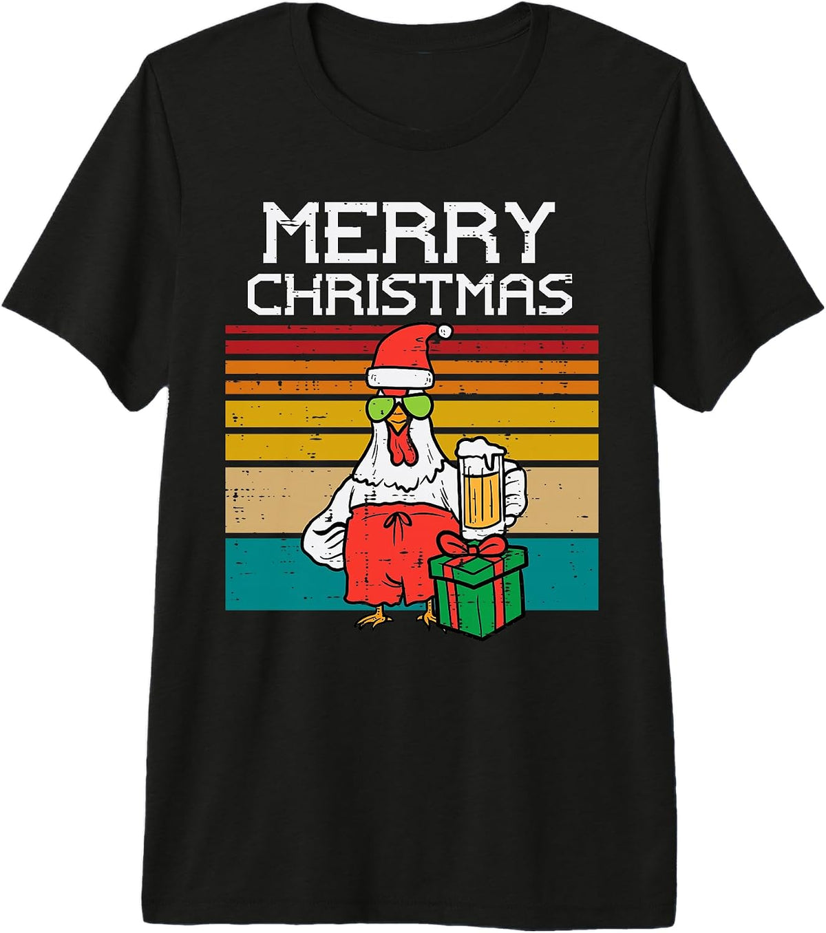 Merry Christmas Chicken Funny Retro Farm Xmas Farmer Dad Men Premium Tri-Blend T-Shirt