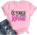 in October We Wear Pink Ghost Shirt Women Halloween Shirts Breast Cancer Awareness T Shirt Short Sleeve Graphic Tees Tops