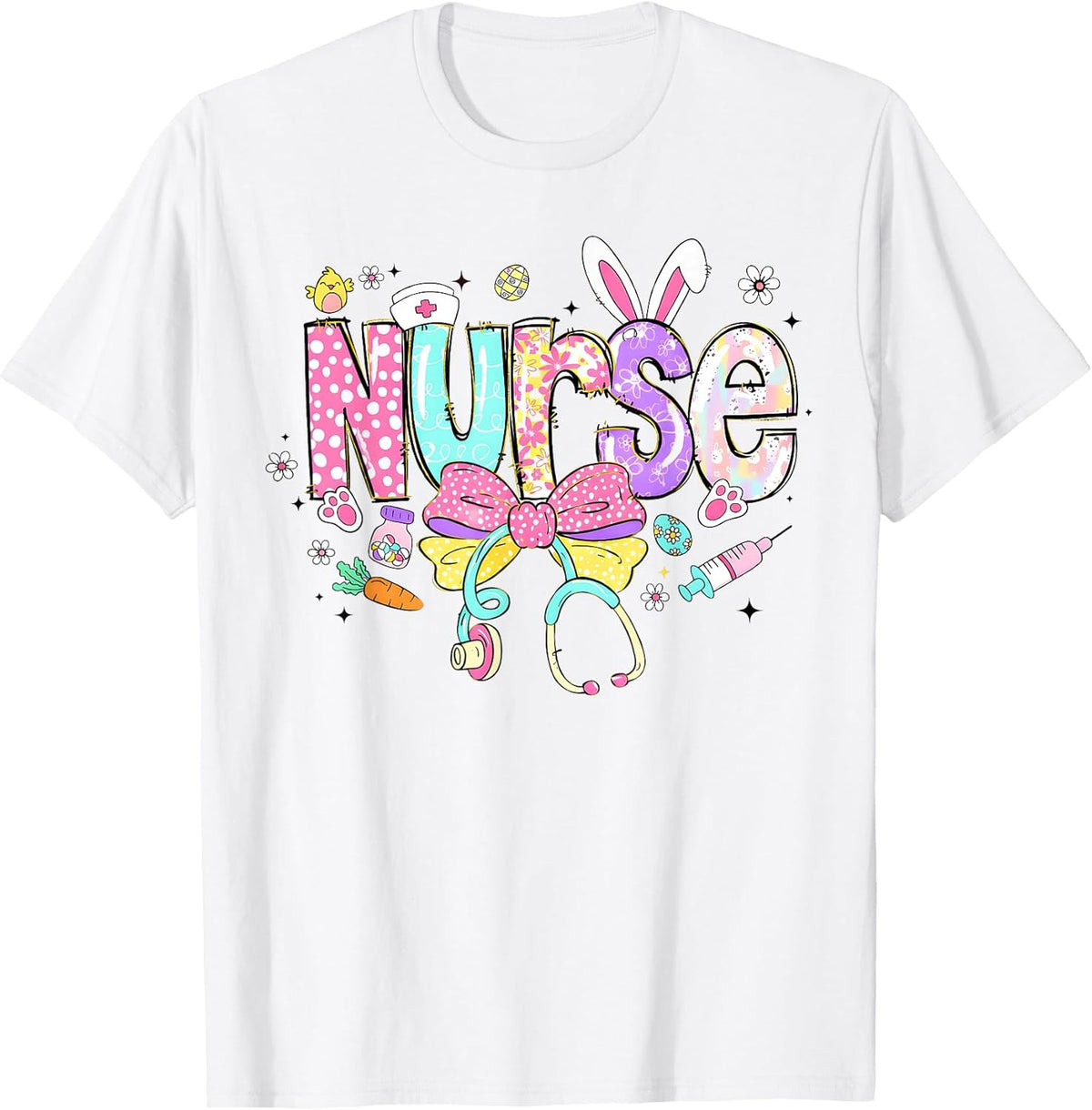 Happy Easter Nurse Coquette Bow Stethoscope Bunny Ears Women Unisex