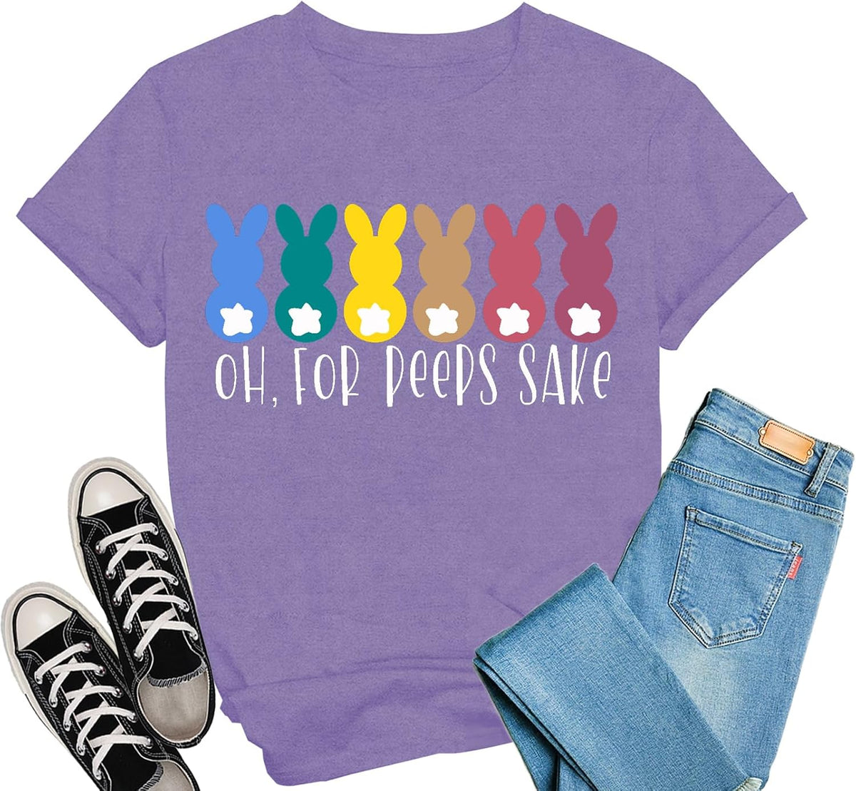 Easter Shirts for Women Easter Bunny Colorful Rabbit Print Tee Tops Unisex