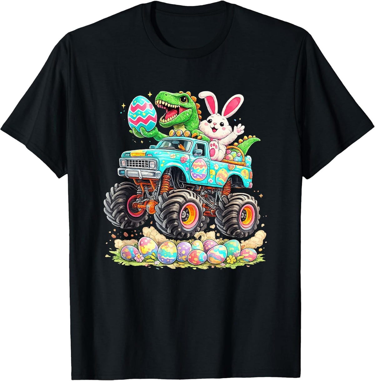 Dinosaur Bunny with Truck Easter Funny Egg Hunt Kids Boys Unisex