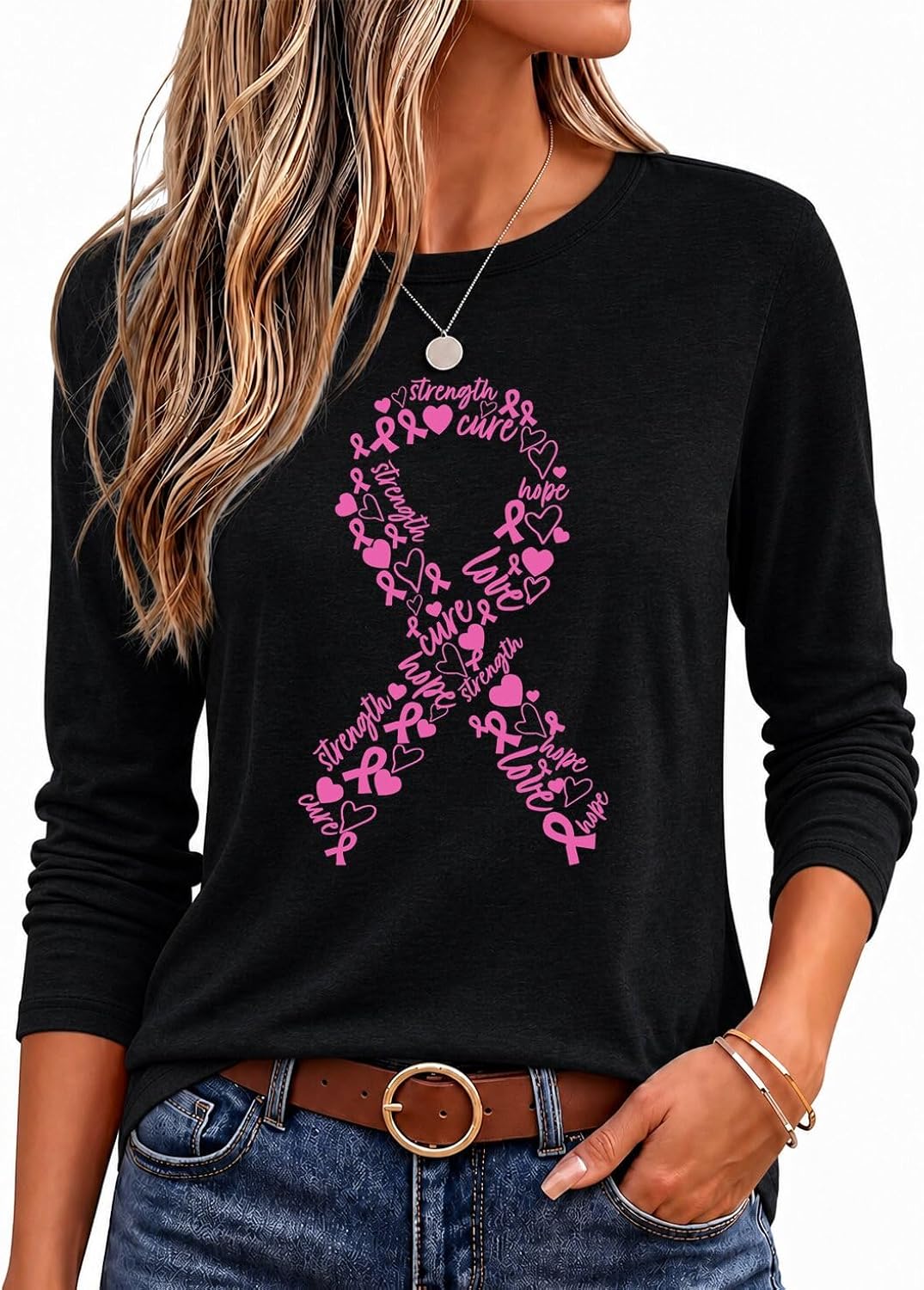 Breast Cancer Shirts for Women Pink Ribbon Cancer Survivor Graphic Tee Tops