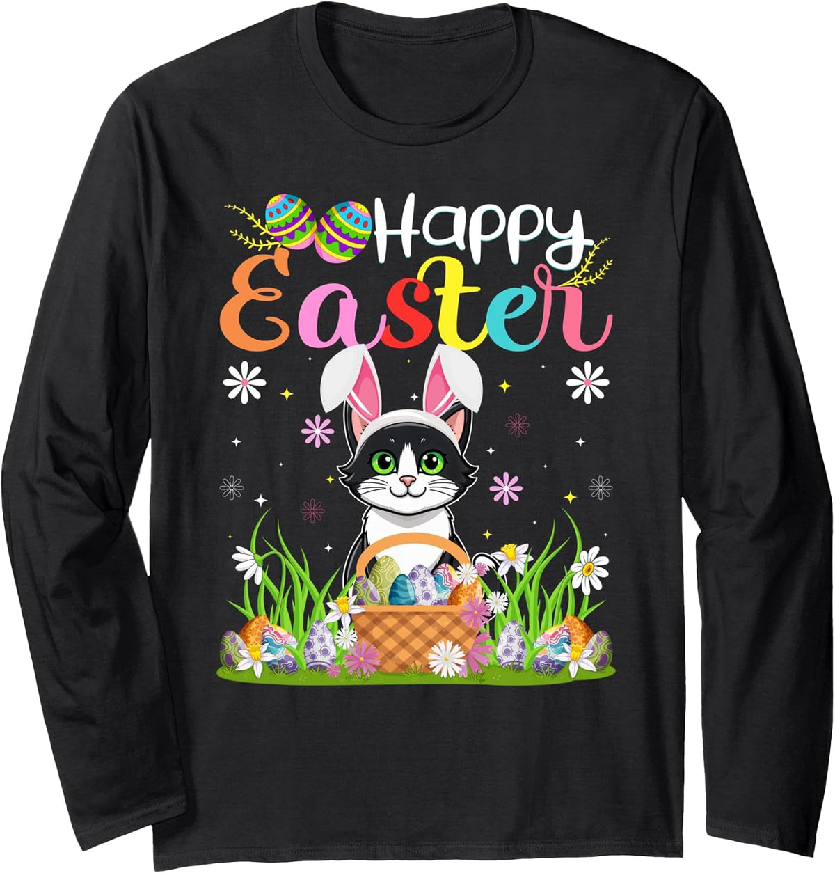 Cat Happy Easter Egg Hunt Bunny Ear Cat Easter Long Sleeve Unisex