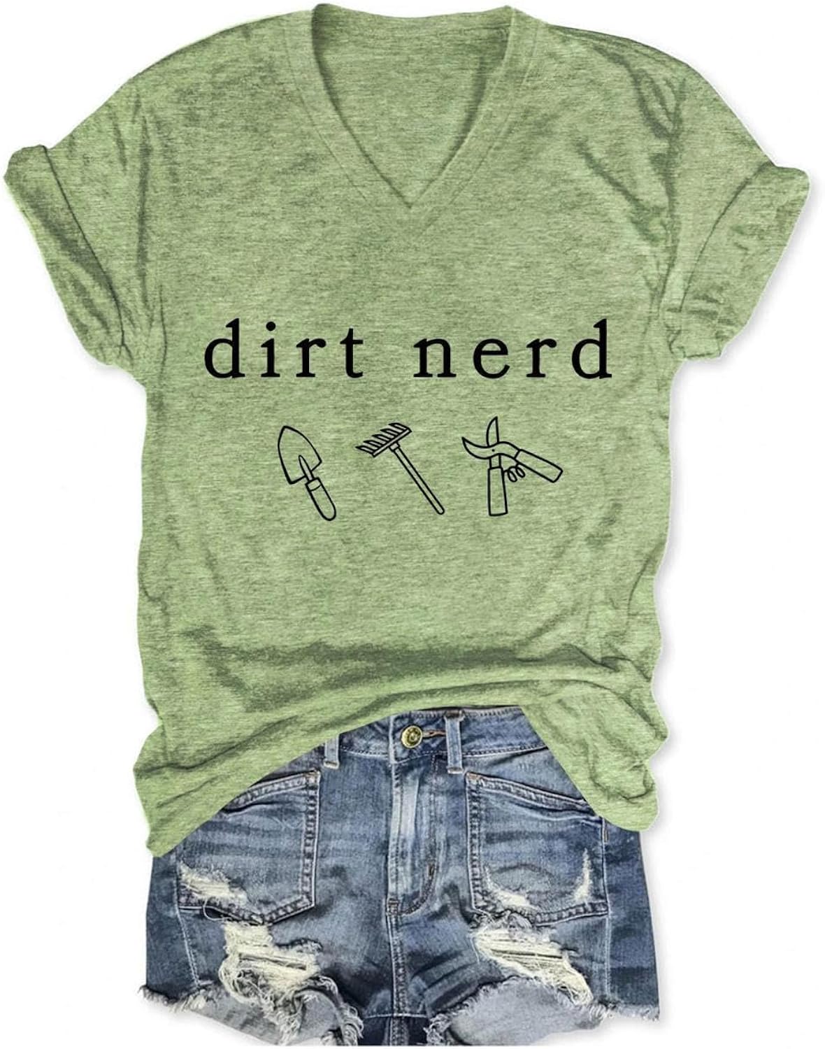 Dirt Nerd T-Shirt, Funny Gardening Lover Shirt Women Garden Mom Life V-Neck Summer Short Sleeve Tee Top