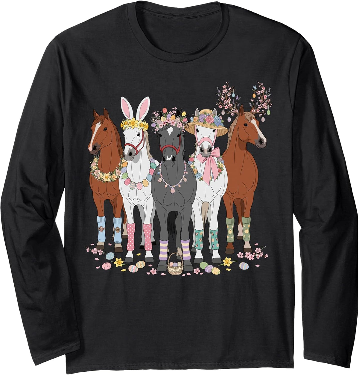 Horse Riding Bunny Ears Easter Day Equestrian Men Women Kids Long Sleeve Unisex