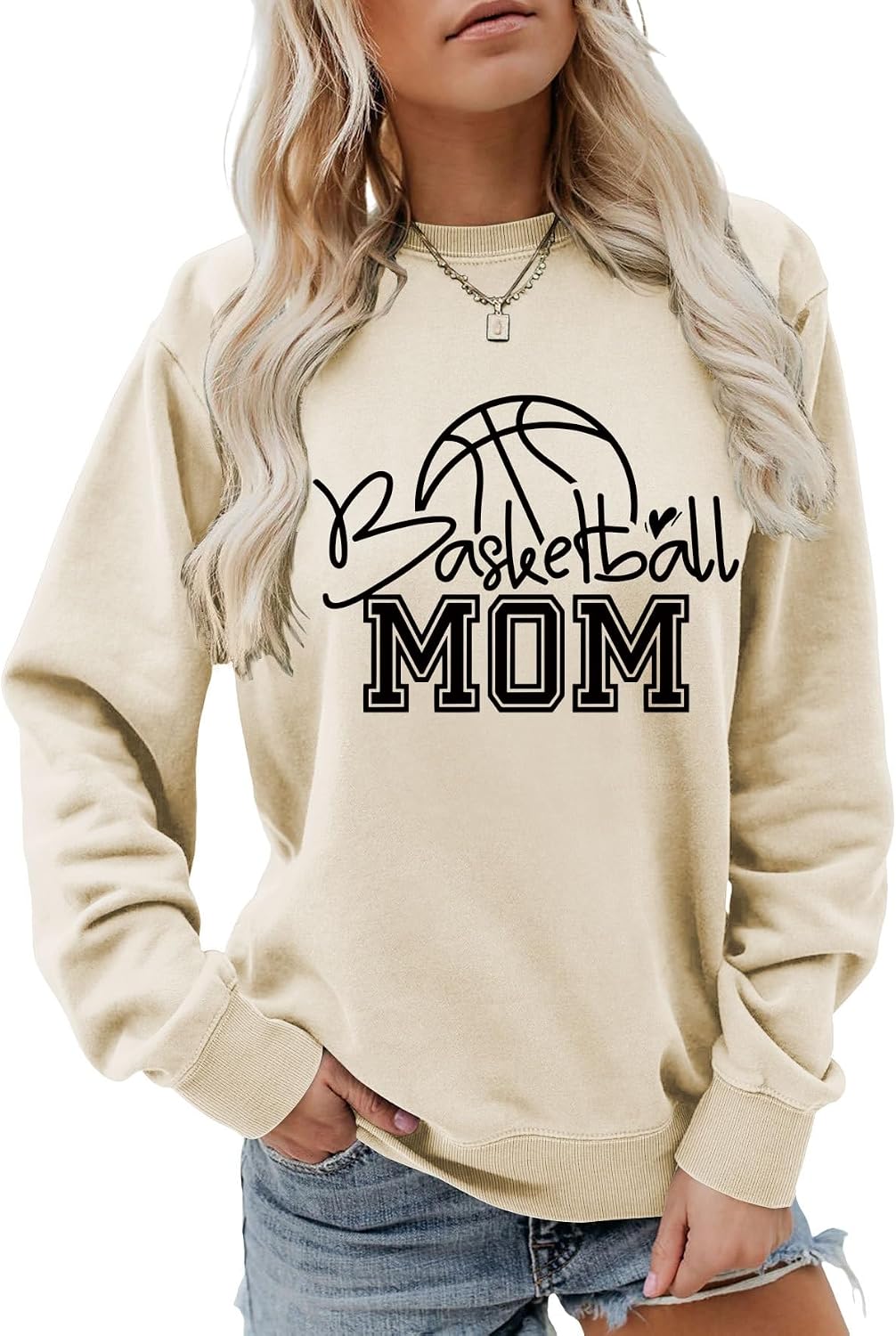 Women's Sweatshirt Basketball Mom Long Sleeve Crew Neck Graphic Pullover Top Basketball Sport Mom Life Casual Shirt