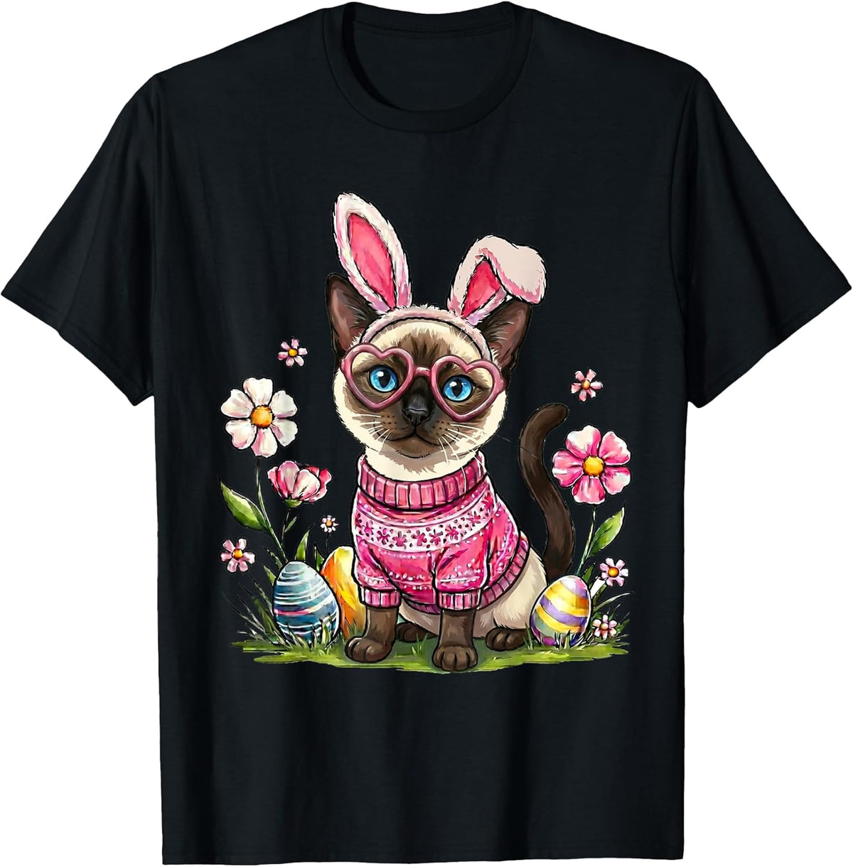 Easter Day Siamese Cat Bunny Ears Egg Basket Tees Easter Cat Unisex
