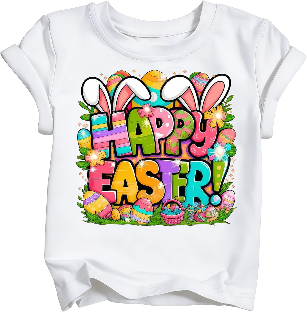 Easter Shirts for Girls Kids Happy Bunny s Toddler Cute Rabbit Egg Cotton Short Sleeve Tops 2026 (3T-10T)