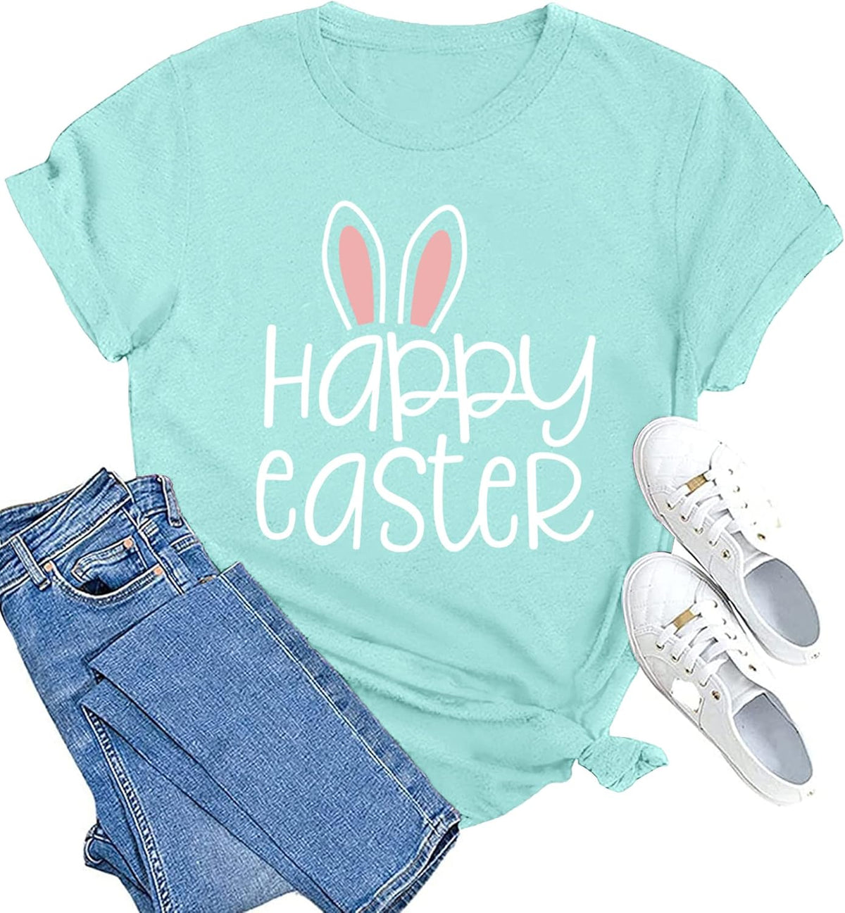Happy Easter Shirts for Women Funny Rabbit Bunny Shirt Easter Short Sleeve Holiday Tee Tops