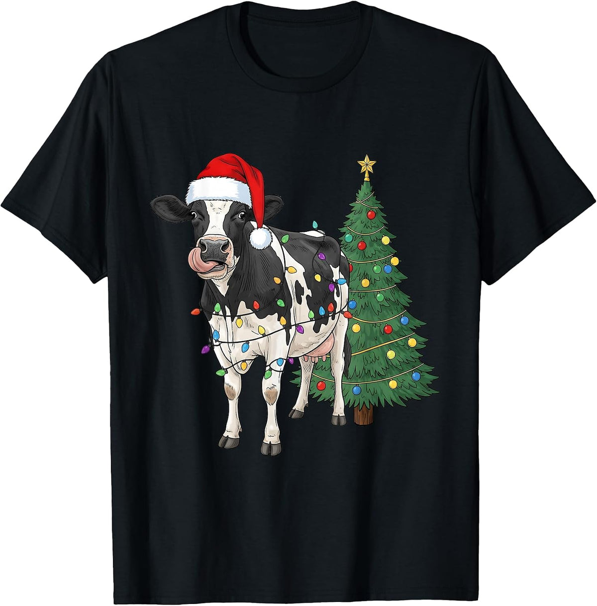 Funny Cow Christmas Santa Hat Farmers T-Shirt
