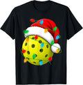 Pickleball Christmas Lights Santa Hat Festive Sports Fan T-Shirt