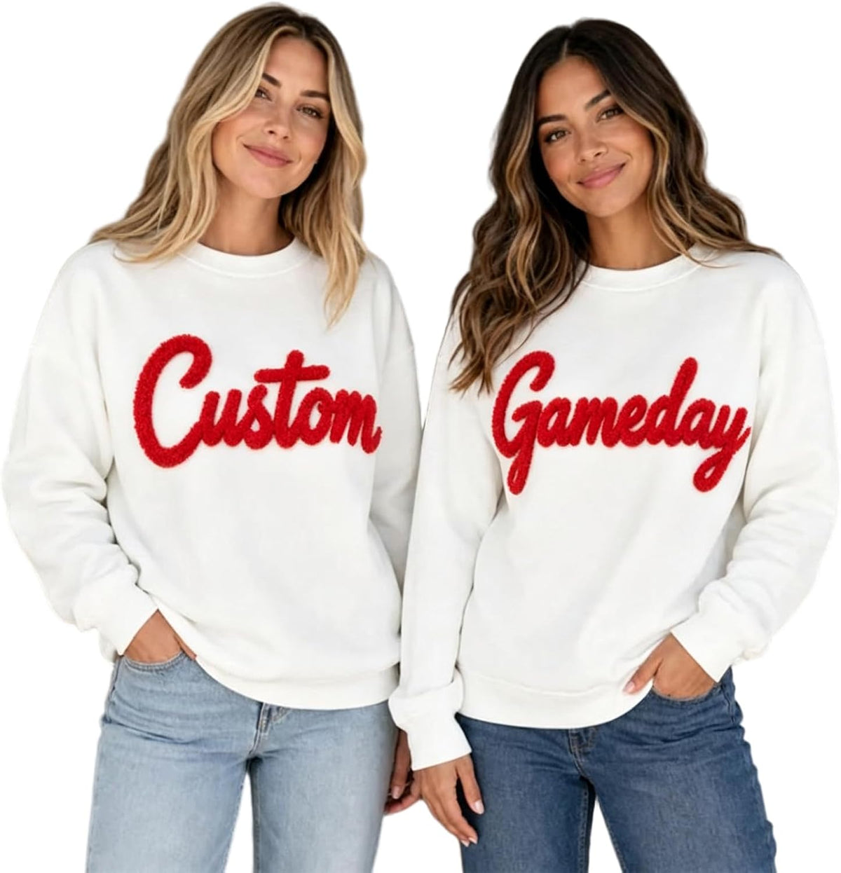 Personalized Chenille Embroidered Game Day Sweatshirt Sports Team Sweatshirt, Custom Game Day Pullover Beige