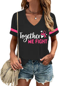 Breast Cancer Awareness Shirts for Women V-Neck Pink Ribbon Top
