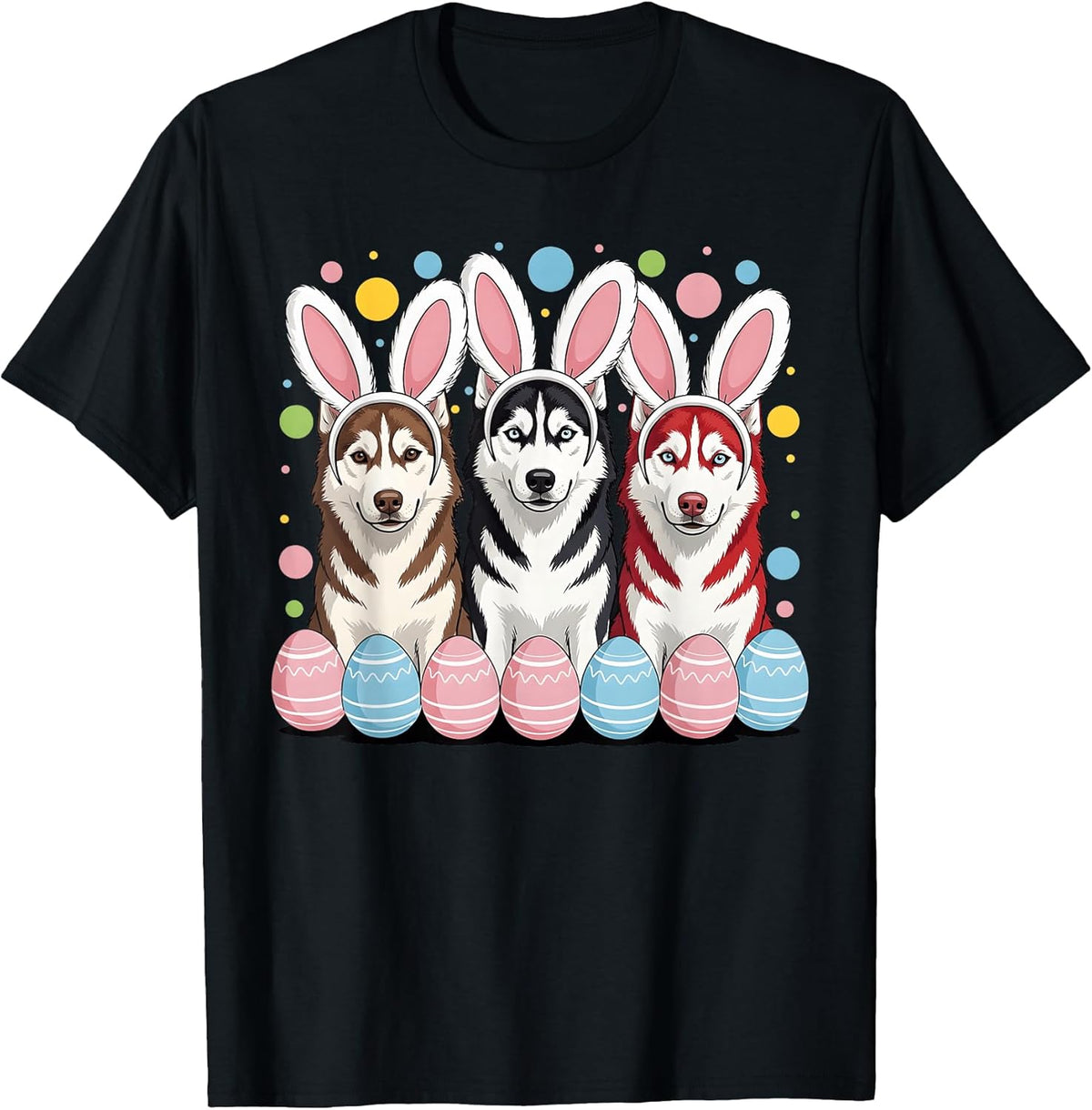 Cute Siberian Husky Dog Bunny Ears Eggs Easter for Women Men Unisex