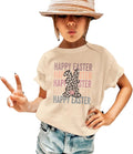 Girls Happy Easter Shirts Leopard Bunny Tshirt Cute Rabbit Outfits Kids Easter Holiday Short Sleeve Tee Tops 7-12Y