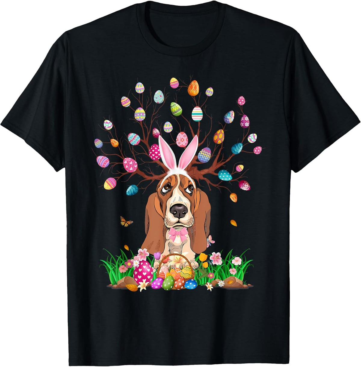 Basset Hound Dog With Bunny Ears Easter Egg Tree Easter Day Unisex