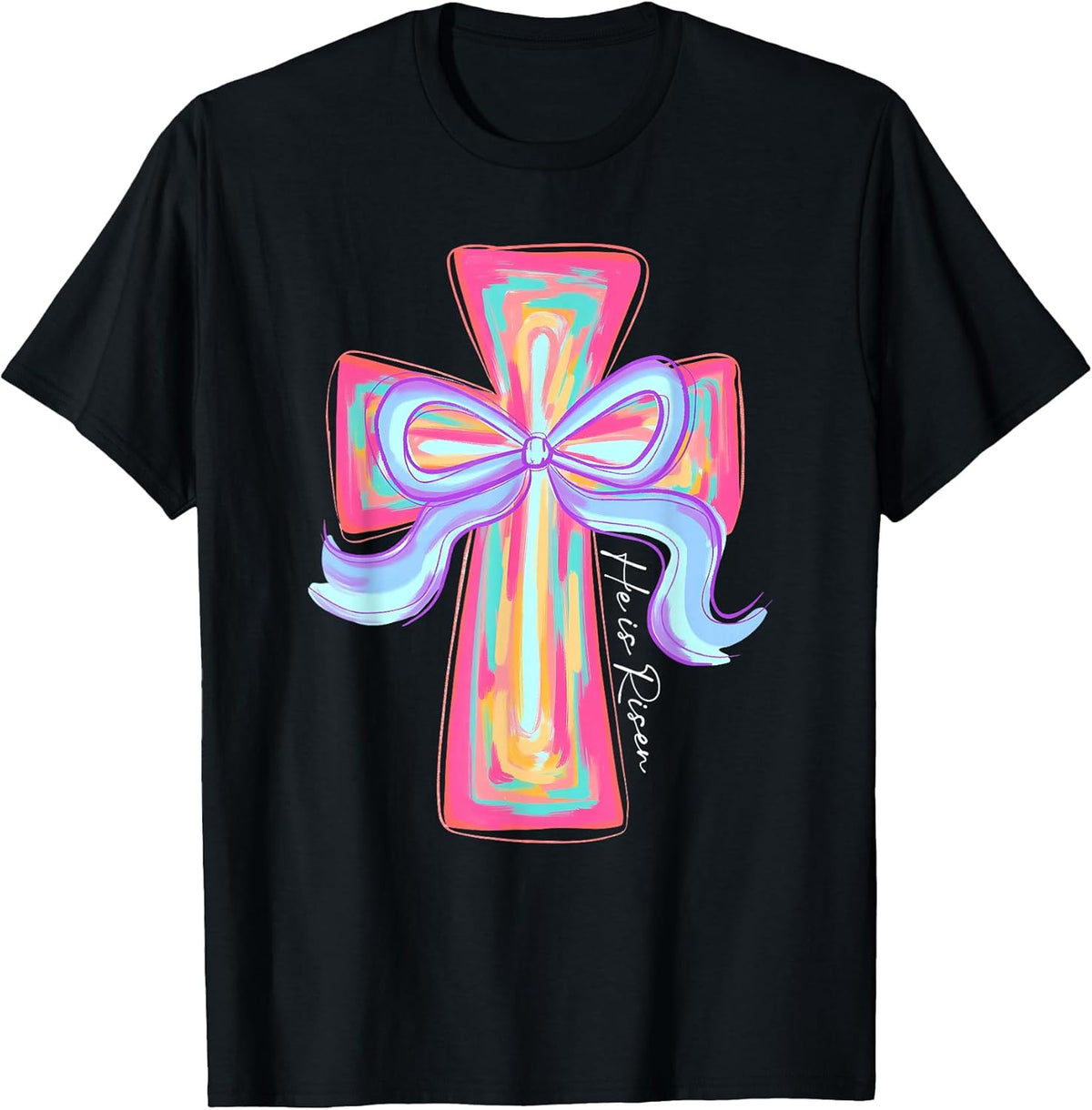 He Is Risen Jesus Christian Cross Coquette Bow Happy Easter Unisex