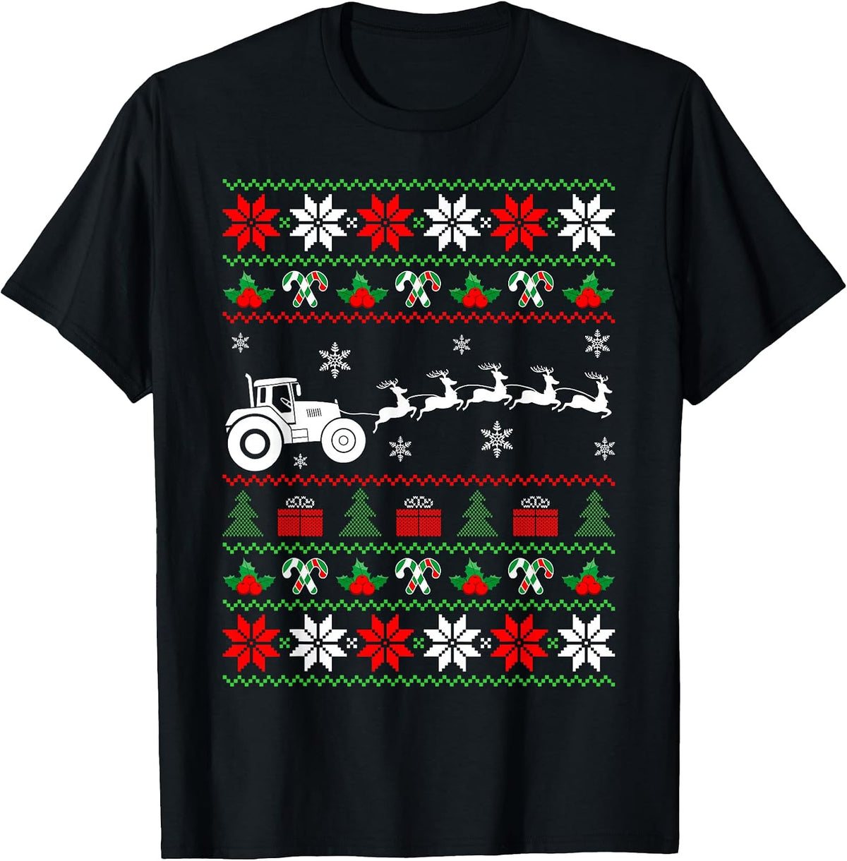 Farm Tractor Reindeer Ugly Christmas Sweater Xmas Farmer T-Shirt