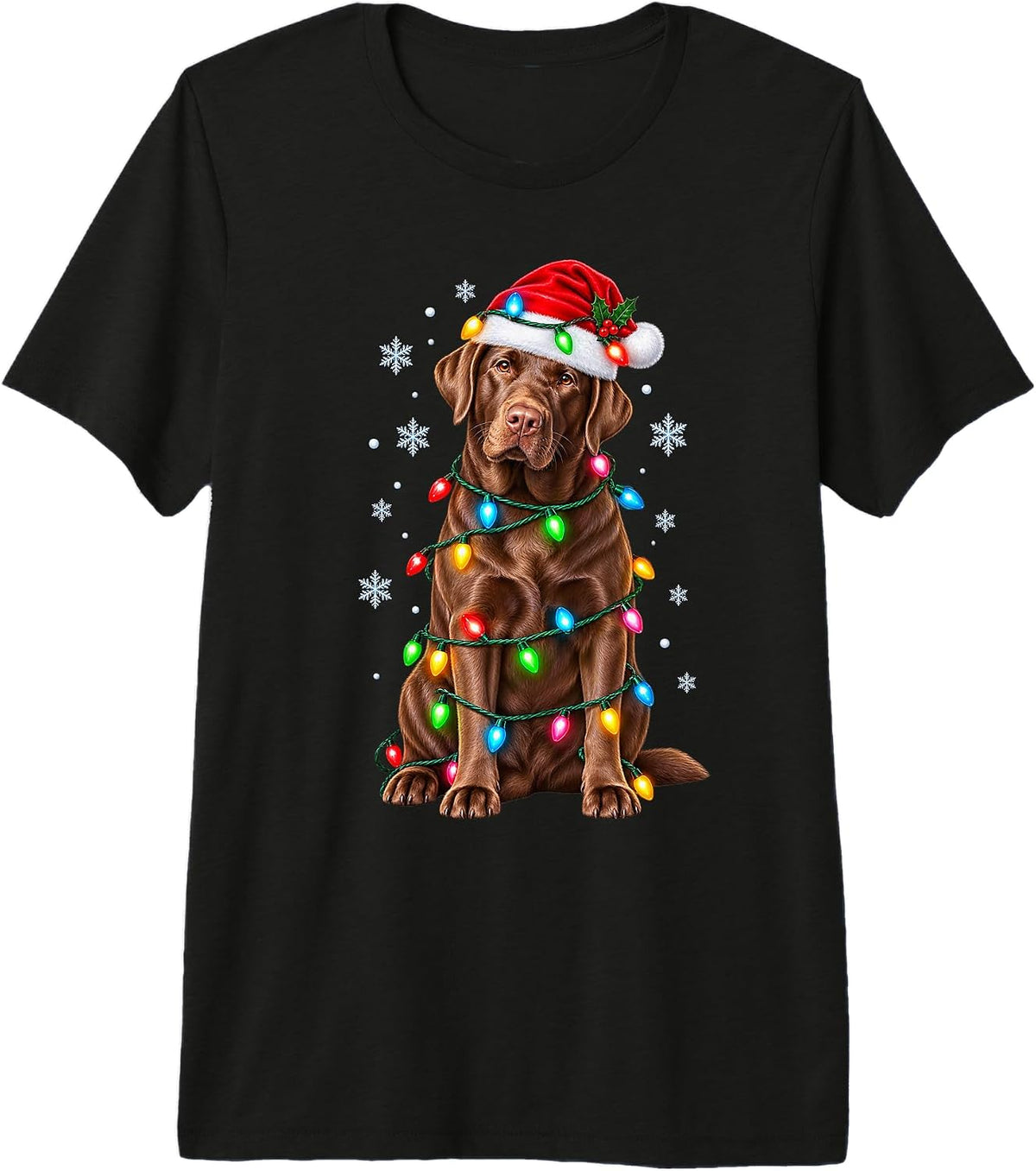 Chocolate Lab Labrador Christmas Tree Light Pajama Dog Xmas Premium Tri-Blend T-Shirt
