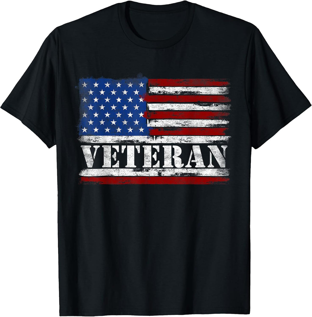 Vintage Veteran Bold Text USA Flag Fathers Day Patriot T-Shirt