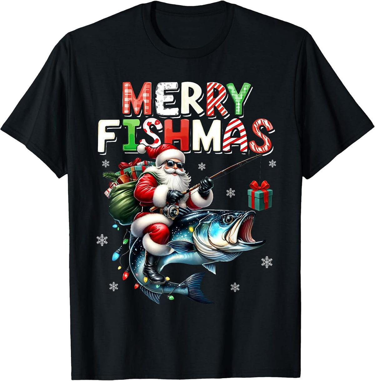 Merry Fishmas Santa Fishing Lovers Funny Fisherman Christmas T-Shirt
