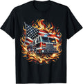 Firefighter Patriotic Fire Truck Fireman American Flag T-Shirt