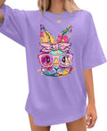 Easter Bunny Shirt Women Oversized: Happy Easter Day Tee Cute Bunny Rabbit Tshirt Floral Flower Casual Short Sleeve Tops