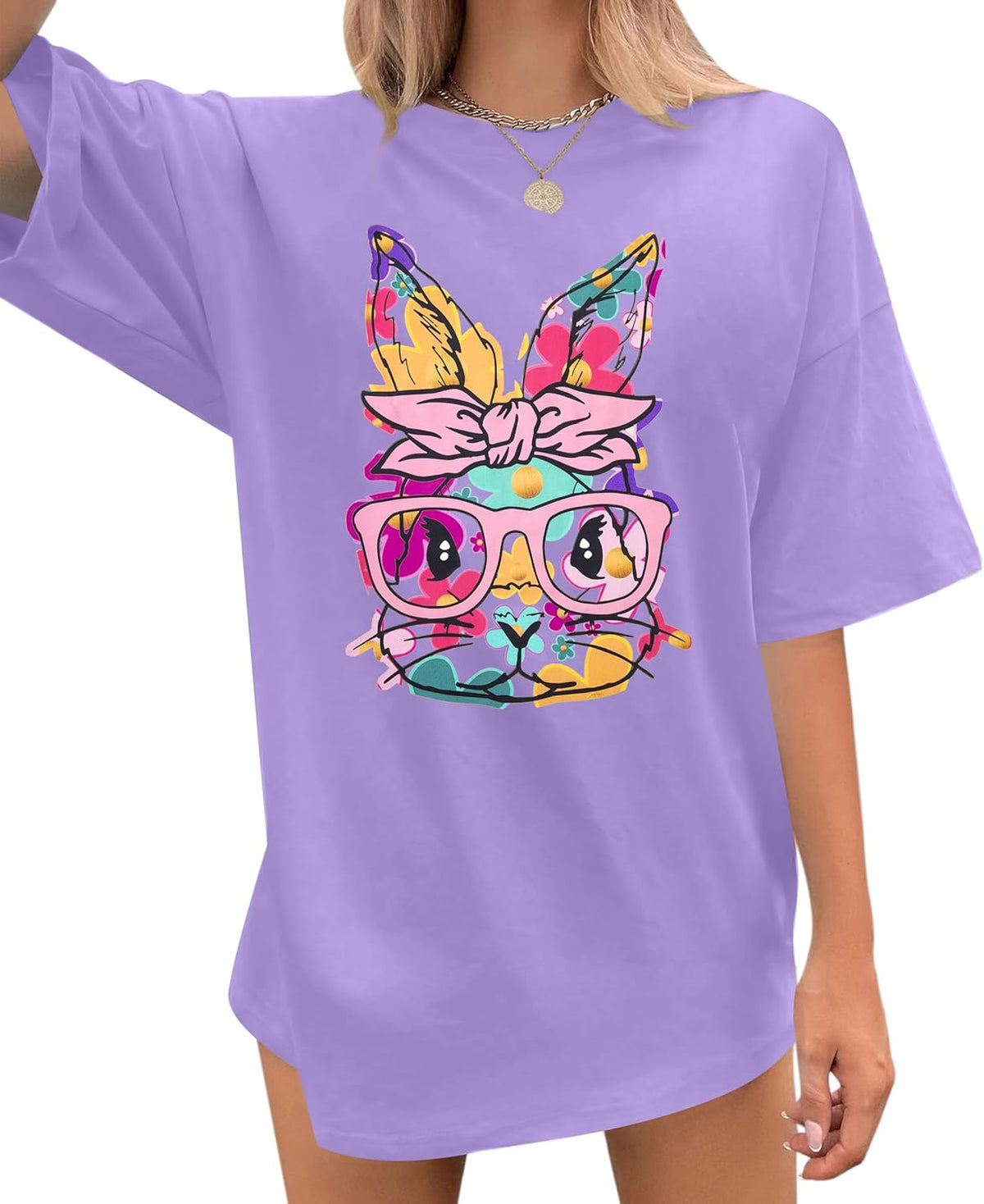 Easter Bunny Shirt Women Oversized: Happy Easter Day Tee Cute Bunny Rabbit Tshirt Floral Flower Casual Short Sleeve Tops