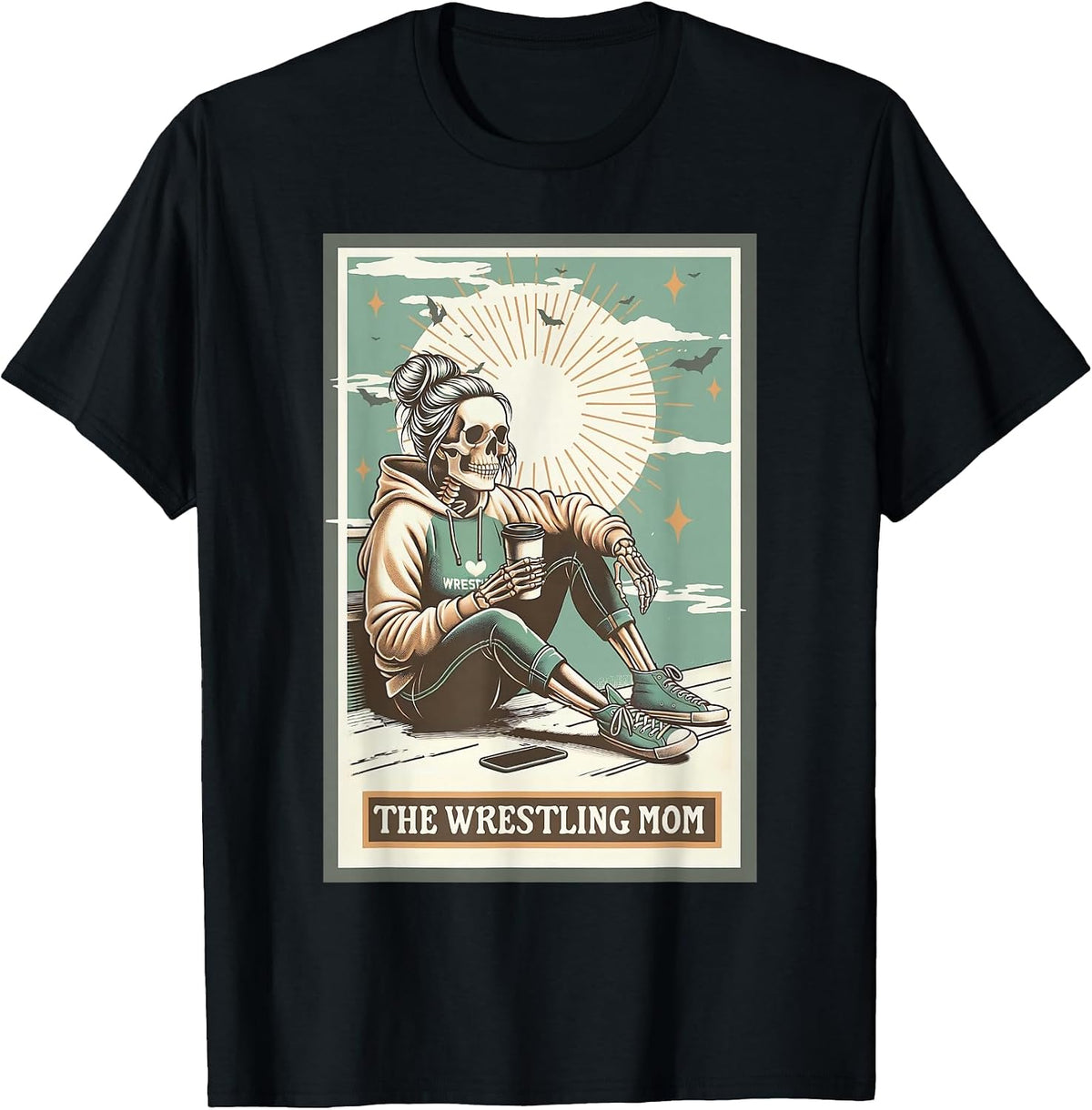 Retro Wrestling Mom Tarot Card Skeleton Mama Mothers Day T-Shirt