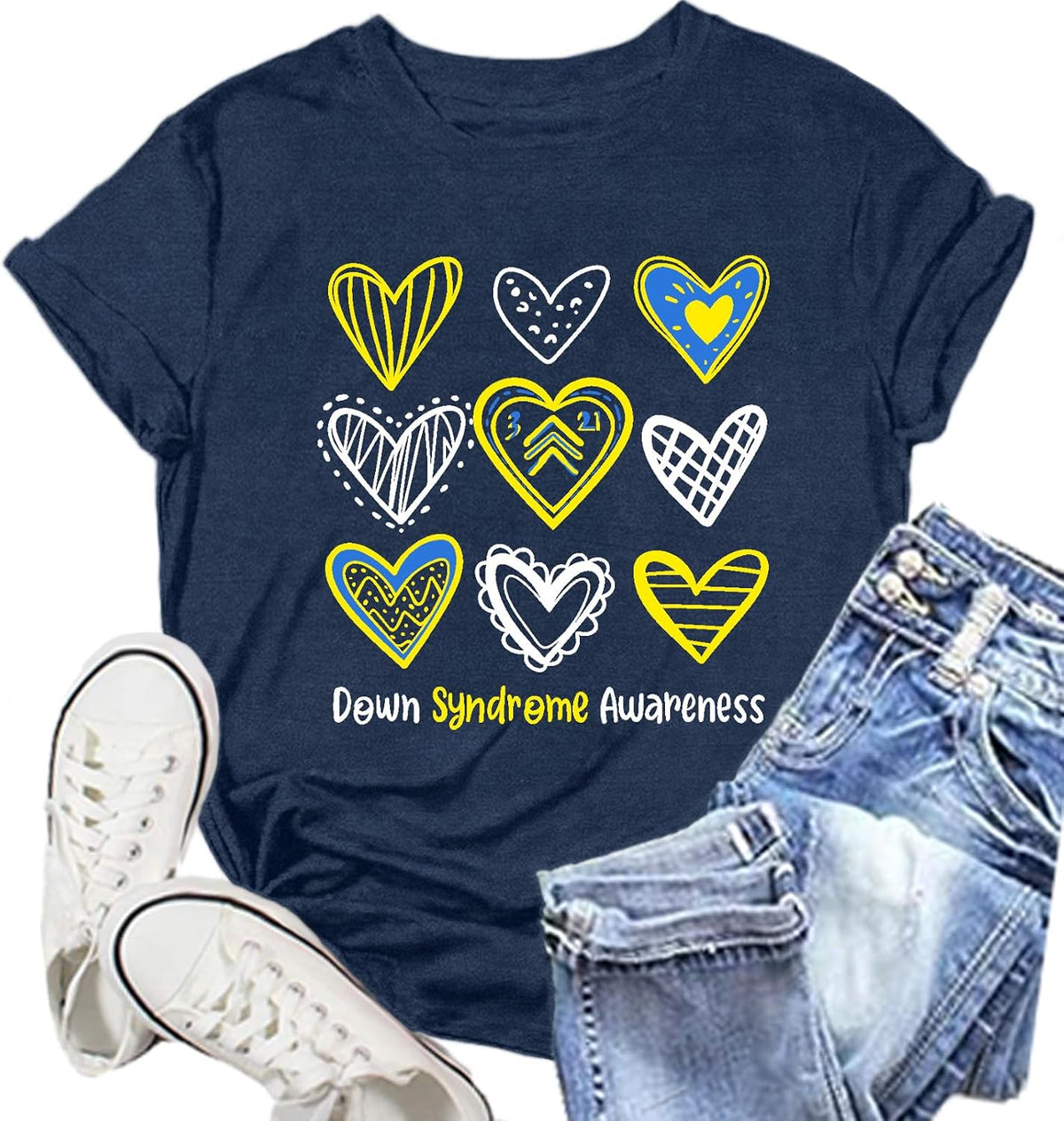 Womens Down Syndrome Awareness Shirts World Down Syndrome Day T Shirt Love Hearts Tee Top