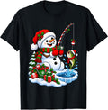 Snowman Fishing Funny Winter Bass Christmas T-Shirt