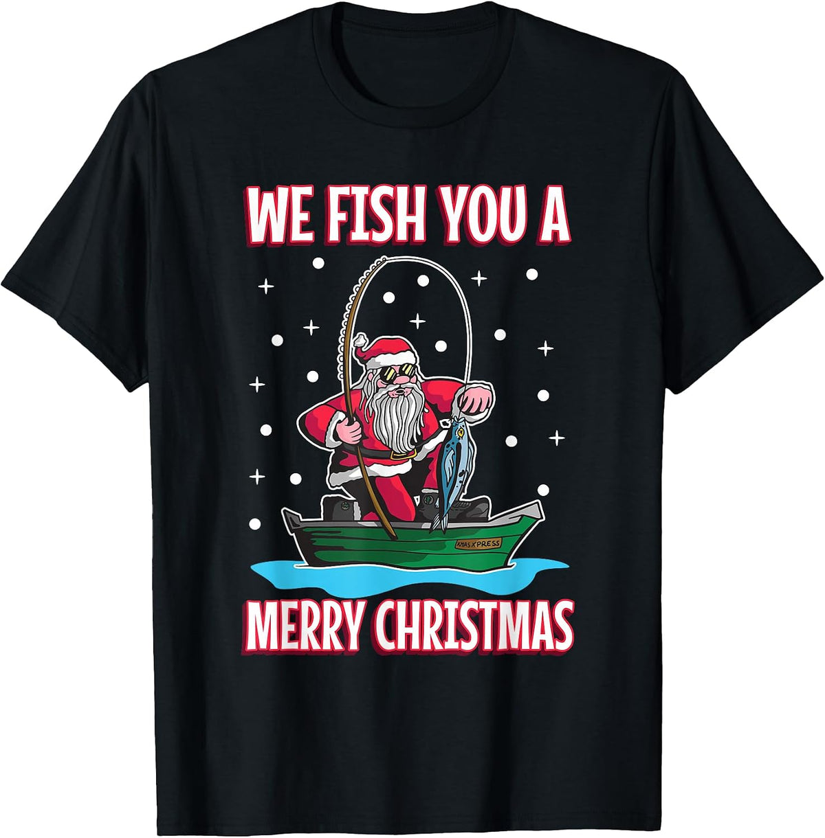 Xmas fishing boat rod merry vintage outdoors river