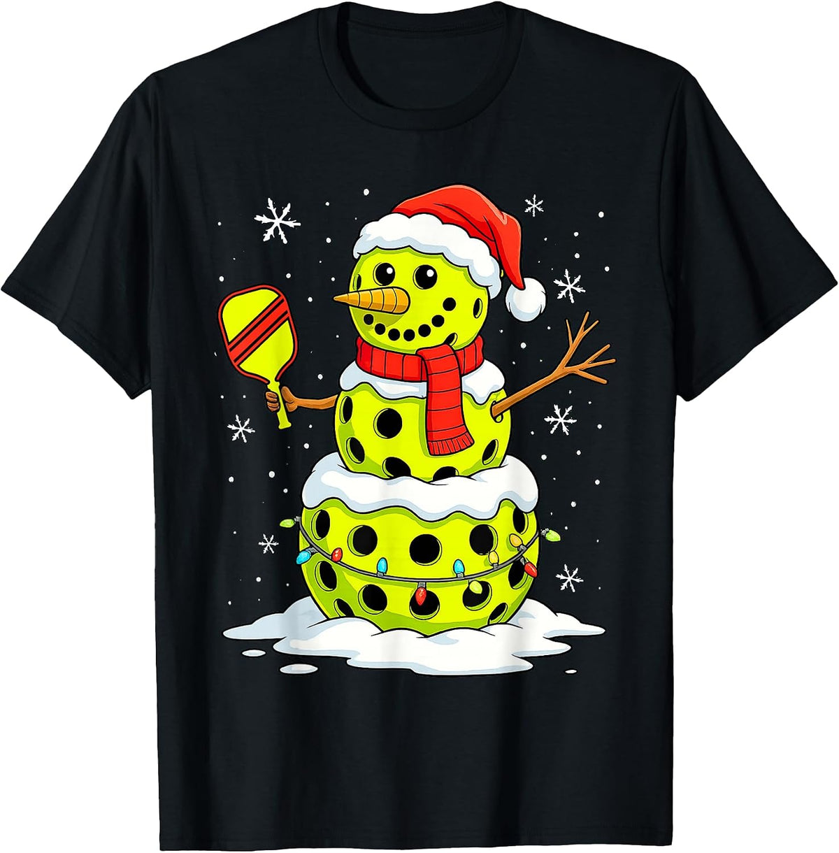 Christmas Pickleball Snowman Holiday Sports Xmas Pajamas T-Shirt