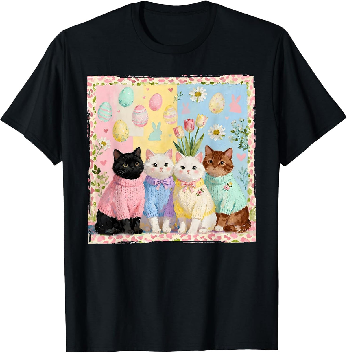 Happy Easter Bunny Ear Cat Kittens Egss Girl Women Kid Unisex
