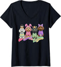 Women's Easter Day Poodle Dog Outfit Bunny Ears Egg Spring V-Neck Unisex