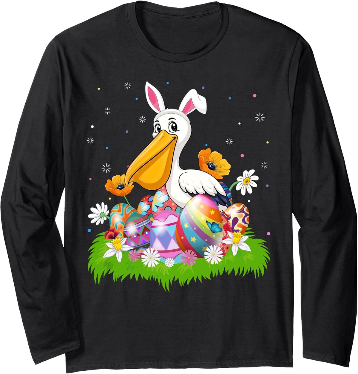 Pelican Bird Easter Egg Hunt Bunny Ear Pelican Easter Sunday Long Sleeve Unisex