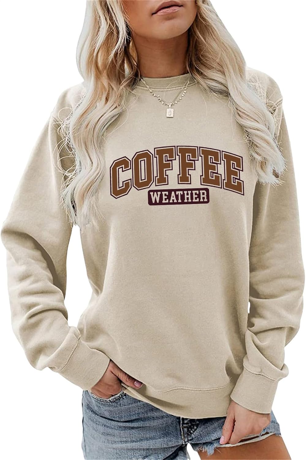 Coffee Weather Sweatshirt, Coffee Lover Shirt Cozy Season Coffee Season Sweater Women Casual Crewneck Pullover Tops