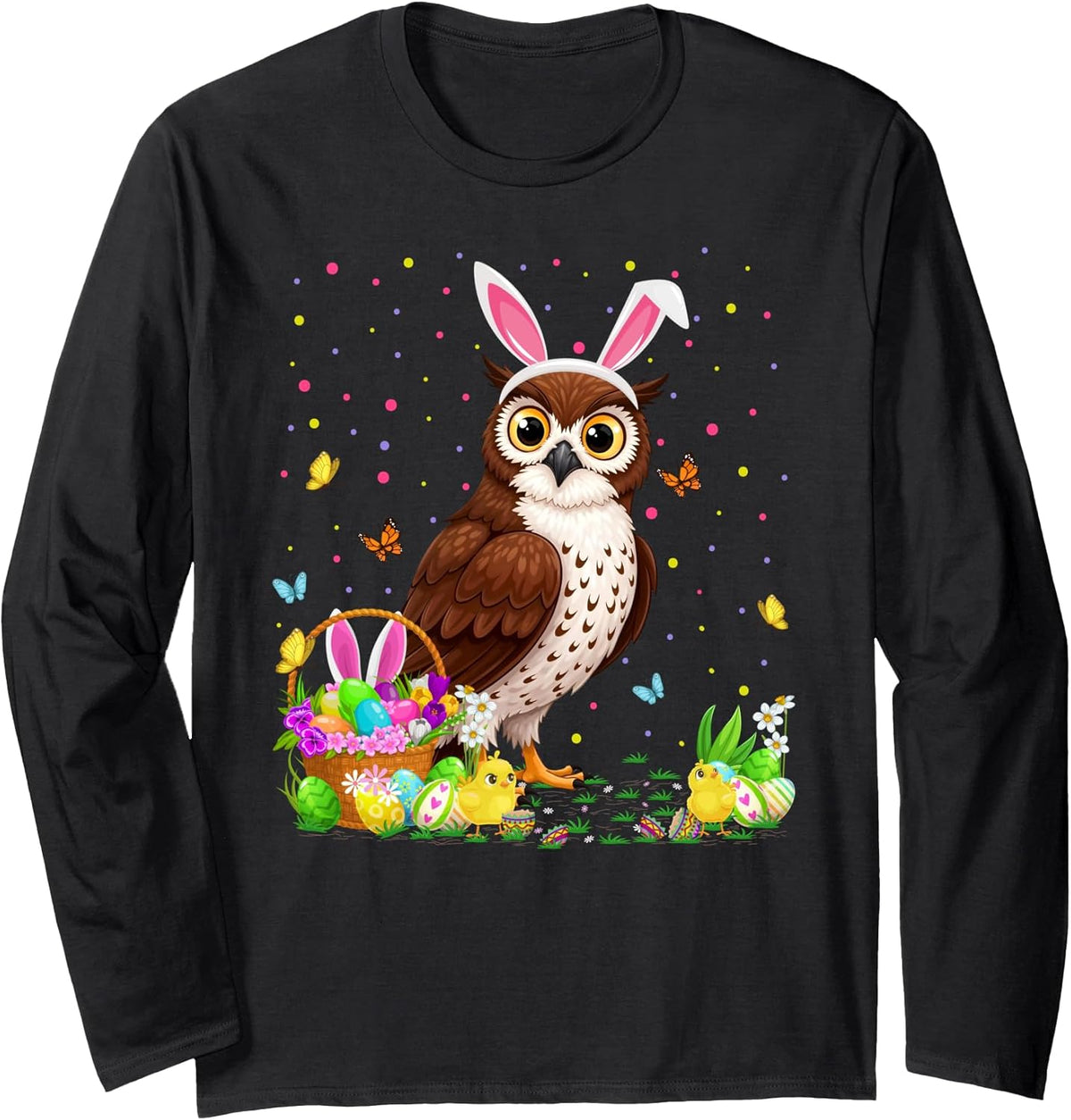 Owl Bird Easter Egg Hunt Bunny Ear Owl Happy Easter Long Sleeve Unisex
