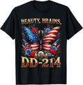 Female Veteran Army Floral Vintage Beauty Brains US T-Shirt