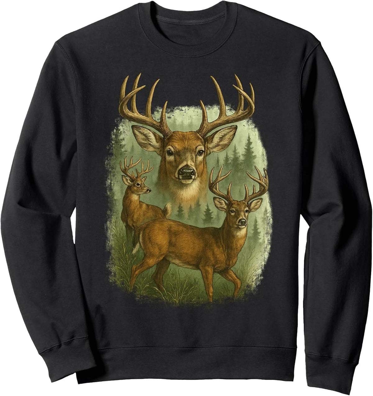 Vintage Deer Graphic Grunge Tee Forest Wildlife Hunting Sweatshirt