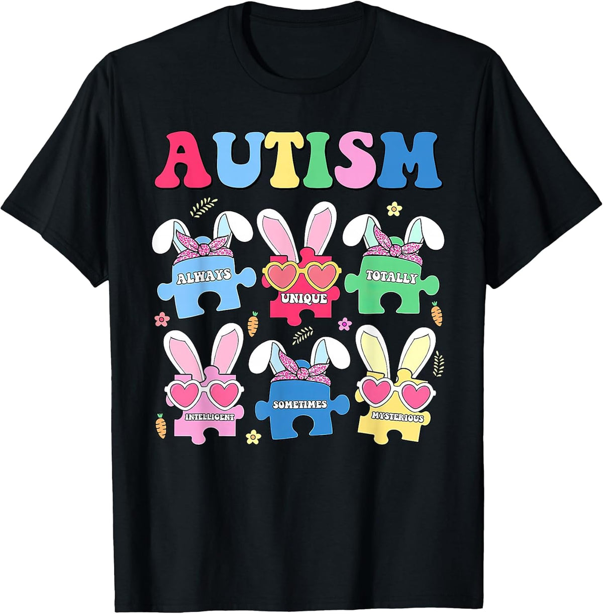 Retro Autism Awareness Puzzle Piece Bunny Ears Easter Day Unisex