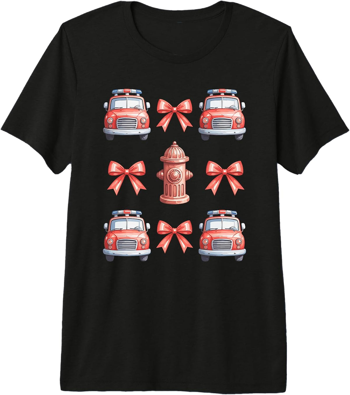 Christma Firefighter Decor Fire Trucks Bows Xmas Premium Tri-Blend T-Shirt