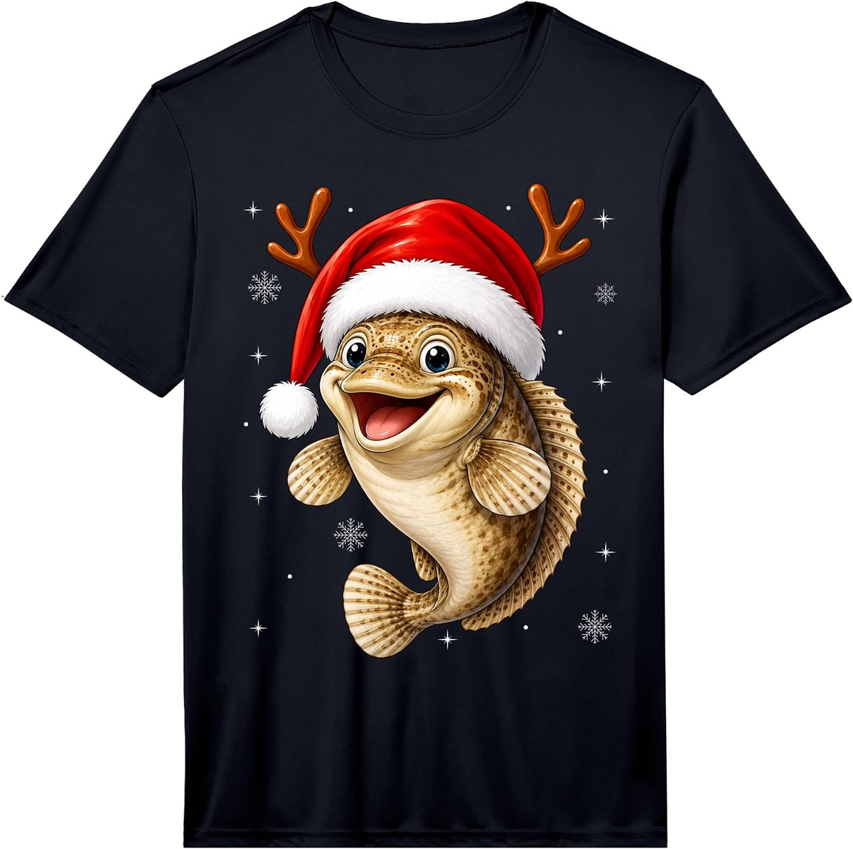Cartoon Fish Christmas Santa Hat Festive Fishing Fishmas Performance T-Shirt
