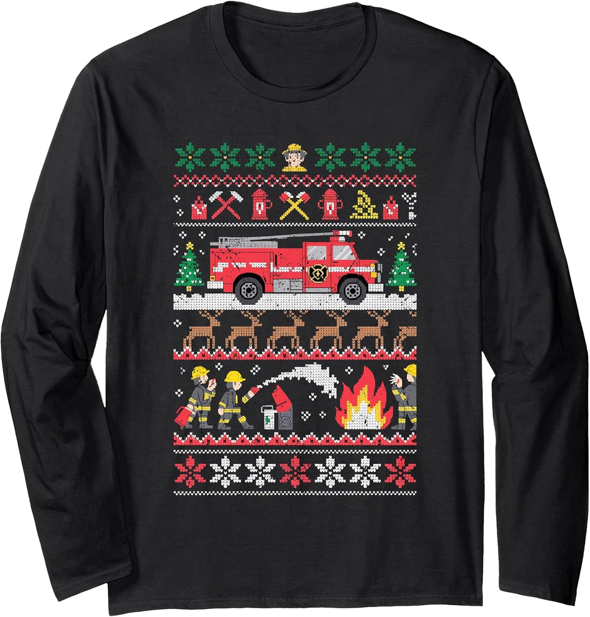 Firefighter Christmas Sweater Holiday Xmas Long Sleeve T-Shirt