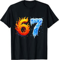67 Six Seven 6-7 Flaming Ice Funny Teen Kids Brainrot Meme T-Shirt